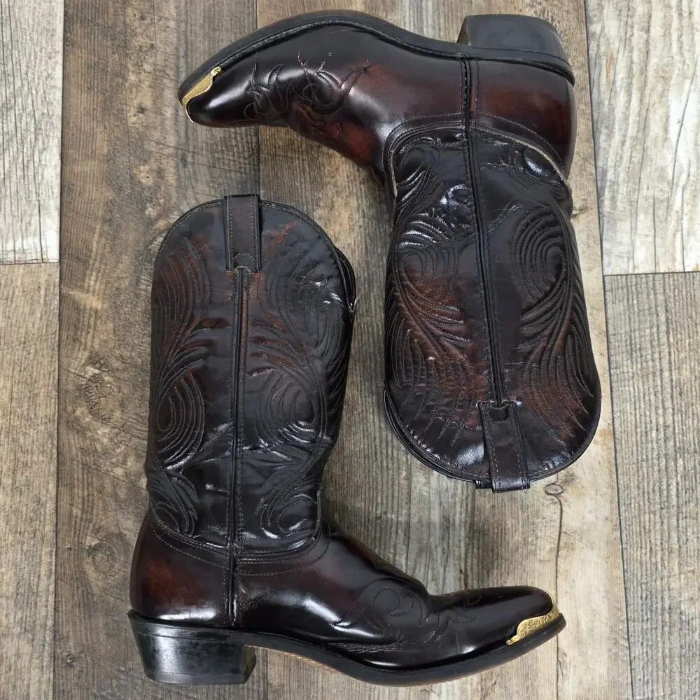 Vintage Laredo Burgundy Leather Cowboy Boots Men’s 10.5 D Made USA Western